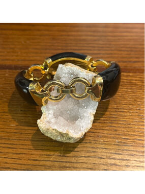 Women's J Crew Black Gold Tone Bracelet Size 7